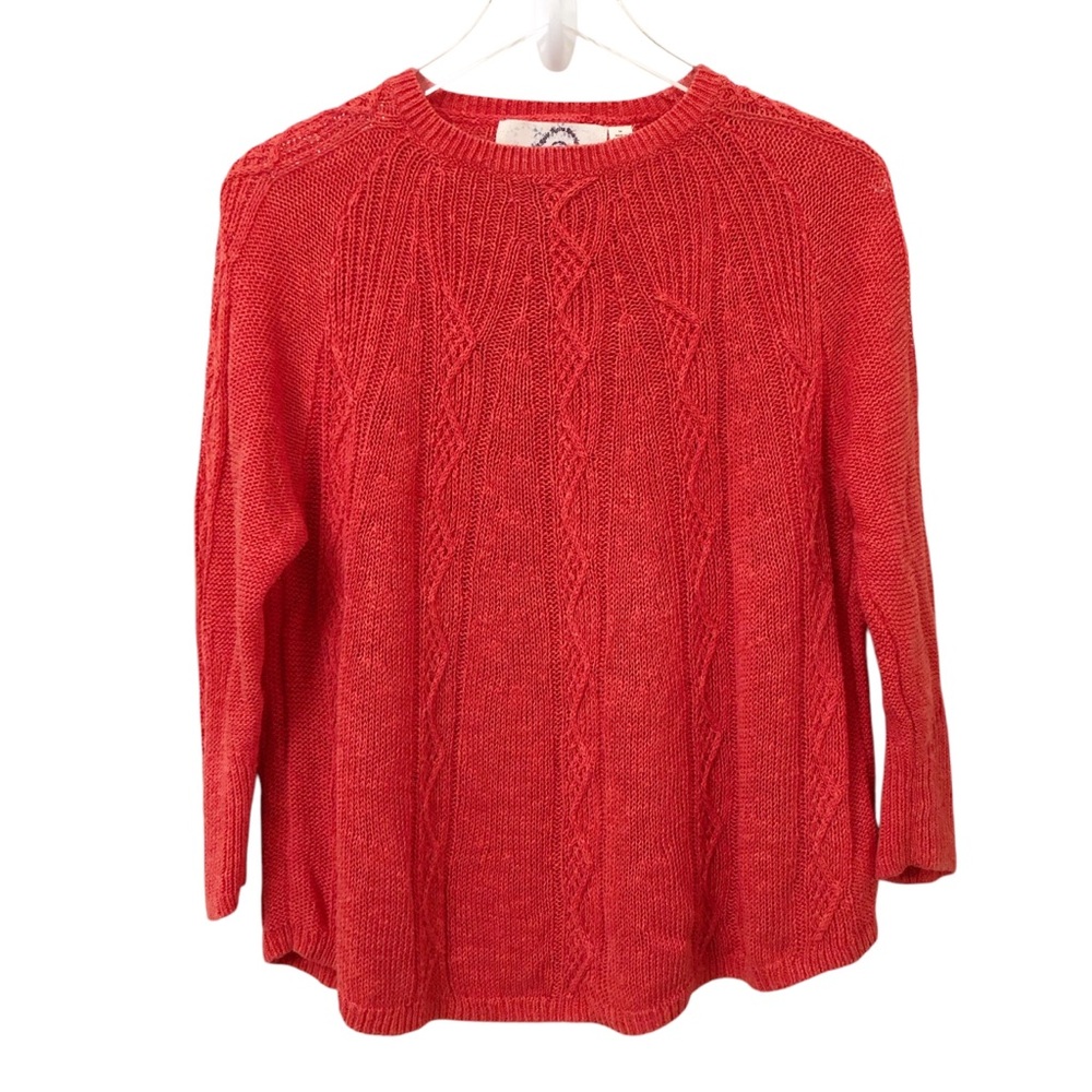 Anthropologie | Linen Blend Cable Knit Sweater Medium Coral